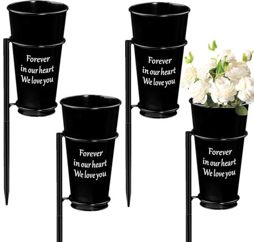 Metall-Friedhofsvasen mit Spikes, Grabvasen für Friedhof, Gedenkblumenhalter, Grabmarker, Blumenvase, Blumenvase, Friedhofsdekorationen für Grab, Rasen, Hof, Beerdigung im Freien