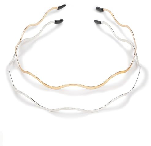 Lilbitty 2 Stück Haarreifen Damen Elastische Gold und Silber Haarbänder für Mode Tracht Kommunion Haarreif Diadem Haarschmuck für Damen Kommunion Mädchen Haarreif Dirndl Braut