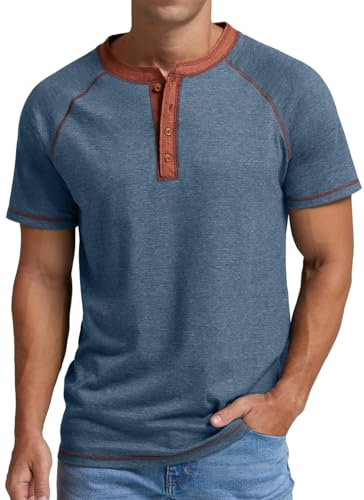 Sailwind Henley Shirt Mens Summer Cotton Grandad T Shirts for Men Short Sleeve Breathable Mens Tops (Blue Variegated, S)