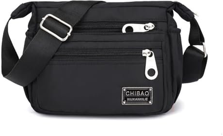 Throushine Hiziel Vielseitige Crossbody-Tasche aus Nylongewebe (SCHWARZ)