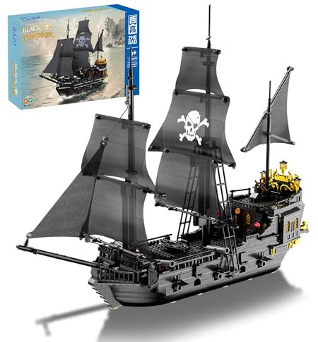 CIJINAY Technik Piratenschiff Bausteine, 1424 Klemmbausteine Black Sorcerer Modellschiff Bausatz, MOC Segelschiff Modellbausatz Pirate Ship Geschenke Spielzeug für Erwachsene KInder