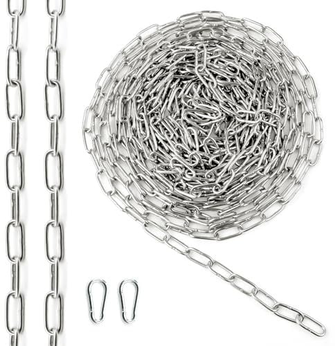 Ziamzra Gliederkette Meterware Edelstahlkette 10 M 2 mm Kette Metall Stahlkette Gliederketten Verlängerungskette Rundstahlkette Ankerkette für Hundekette Schaukeln Ketten Ankerkette Hängesessel