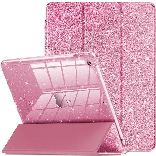 INFILAND Étui Brillant pour iPad 9e/8e/7e Génération 10,2 (2021/2020/2019) avec Dos Transparent et Support pour Stylet (Rose)