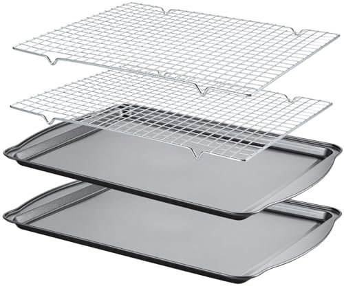 Plaque Four, Gymdin Plateau de Cuisson - Grille Patisserie [2 plaques + 2 grilles], plaques à pâtisserie en acier au carbone, parfaites pour la cuisson, le rôtissage, 44 x 30 x 1,3 cm