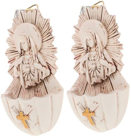 RORPOIR 2pcs Family Holy Water Basin Hanging Holy Water Font Catholic Holy Water Font Holy Water Font for Entrance Religious Wall Decor Holy Water Storage Font Holy Water Bowl Beige Resin
