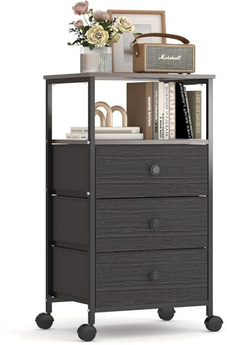 Innotic 5 Etagen Nachttisch mit Rollen,75cm * 29cm * 36cm, Beistelltisch mit 3 Schubladen,für Schlafzimmer,Wohnzimmer (Walnuss)