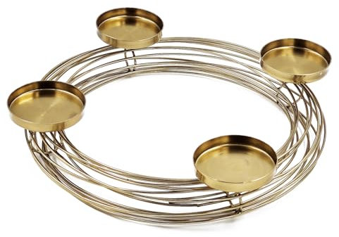 Design Adventskranz Rings aus Metall - Kerzenleuchter Advent Kerzenhalter Scandi (Gold)