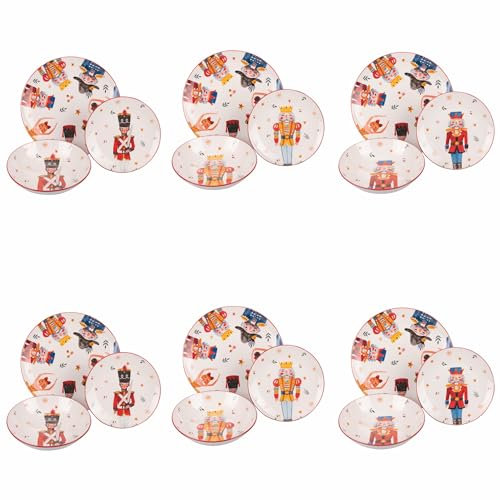 Servizio piatti 18 pezzi, in porcellana new bone china, 6 posti tavola in 3 diversi decori, Xmas Rhapsody