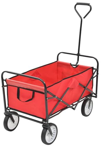 Homgoday Klappbarer Handwagen, Stahl, rote Rollwagen und Sackkarren