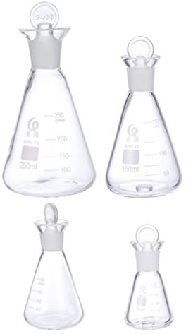JEWEDECO 4pcs Glass Iodine Bottle Large Flask Bottles Lids for Graduated Flasks