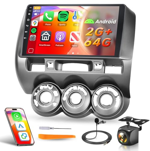 Car Radio Stereo for Honda Jazz 2002-2008 DSP 5GWiFi 2G RAM+64G ROM | Hodozzy 9 IPS Touchscreen Radio with Wireless Carplay Android Auto Bluetooth GPS Navigation FM/RDS SWC Reverse Camera