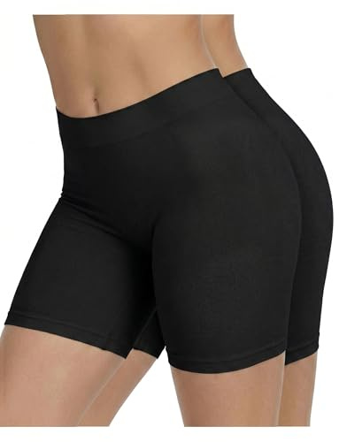 AURUZA 2pcs Anti Chafing Shorts Women, Seamless Slip Shorts Comfortable Underwear for Dresses Skirts Running Cycling Walking Yoga Everyday Wear (2pcs Black,L)