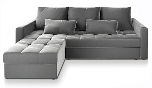 Masseno Ecksofa KOS PIK mit Schlaffunktion L-Form, Sofa mit Bettkasten, Wohnzimmersofa, Couch, Soffa, Bettsofa, Couchgarnitur- Hellgrau, Paros 05