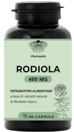 Rhodiola Rosea Naturale Forte Integratori per Stress Rodiola Rosea per Stanchezza Concentrazione Stabilizzatore dell'Umore 60 Capsule Made in Italy