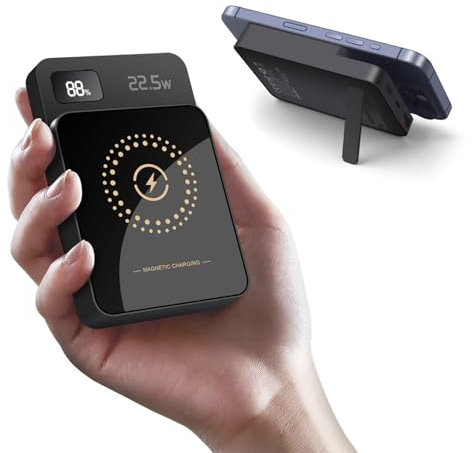 PDKUAI Magnetische Wireless Powerbank 10000mAh,PD 22.5W Schnellladung drahtlos Power Bank mit USB-C Eingänge＆Ausgang Externer Akku kompatibel mit iPhone 16/15/14/13/12 Serien (Schwarz)