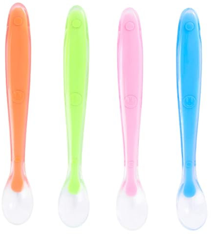 Confezione da 4 Cucchiaio per Bambini, Cucchiaini In Silicone Per Neonati,Senza BPA,Cucchiaio Morbidi Silicone Bambini,Posate Bambini Svezzamento per Bambini e Neonato