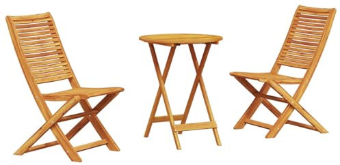 vidaXL Klapp Bistro Set 3 pcs Braun Massivholz Akazie, Garten und Terrasse, rustikales Klapp-Bistro-Set, Akazienholz, für deinen Außenbereich