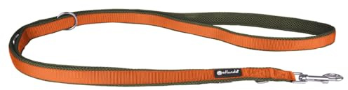 Petlando Hundeleine Magnetech – 3-Fach verstellbare Führleine, Karabiner-Verschluss, besonders leicht, zum Umhängen geeignet – Olive/orange Größe M 3m x 2,5cm