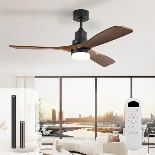Sofucor Deckenventilator mit Beleuchtung und Fernbedienung, Massivholz | Deckenventilator mit Licht, DC, 132cm, Timer, 3 Farbtemperatur, 6 Geschwindigkeiten, Sommer Winterbetrieb