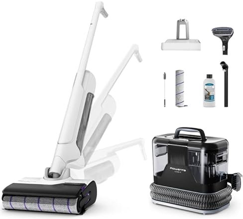 Rowenta X-Clean 10 et Clean it, Aspirateur Laveur sans Fil et Shampouineuse, Parfait pour Tâches Tenaces et Poils, Sols Durs, Moquettes et Tapis GZ7540WO + IN5010F0