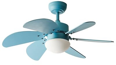 Beliani Moderner Deckenventilator mit Fernbedienung LED-Beleuchtung Kunststoff und Sperrholz Blau Logar