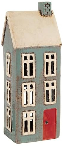 Lichthaus | Teelichthaus | Lichterhaus | Teelichthalter | Kerzenhalter | Keramik (Grün/Beige 24x10 cm)