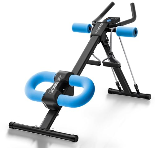 UrbanLuxe Ab Trainer Machine, Adjustable Abdominal Trainers with Display, Foldable Abdominal Workout Equipment with Knee Protection for Home Gym Core Strength Trainer (Blue)