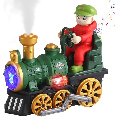 LUKIUP Kinder Zug Spielzeug, Spielzeuge mit Licht und Musik, Musik Dampf Kinder Spielzeug Zug für ab 1 Jahr, Jahr mit Licht & Sound & Spray, Tummy Time Toys für Junge Mädchen (Grün)