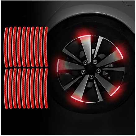 BYCHKA Felgen Aufkleber für Audi R8 RS, Reflektierende Nacht Sicherheit Dekoration Streifen Anti-Scratch Selbstklebend Reflektor Aufklebe,Red
