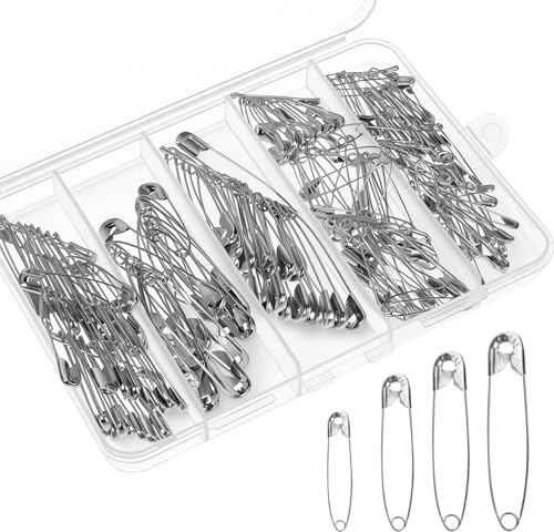 Sicherheitsnadeln Groß Klein Sicherheitsnadel Safety Pins Haltbar Silber Sicherheitsnadeln Set Mini Sicherheitsnadel in 4 Verschiedenen Größen für Kleidung Kunsthandwerk Nähen DIY 200 Stück
