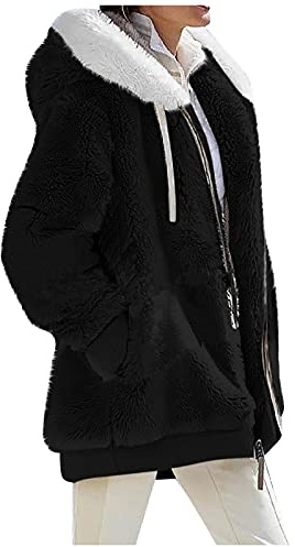 Sweat Femme Capuche Manteau Sport Manteaux Sweat Pyjama Manteau Hiver Chic Long Veste Polaire Carreaux Grande Taille D'intérieur Manteaux Femme Peau Hiver Chaud Polaire Noir M