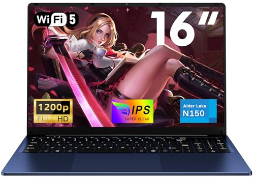 NAIKLULU 16 Pollici Laptop PC Portatile Processor N150 (1,2 a 3,6 GHz), RAM 16GB SSD 1TB Computer Portatile Notebook, 1920x1200P/Tastiera Completa Retroilluminata/Webcam/6000Mah