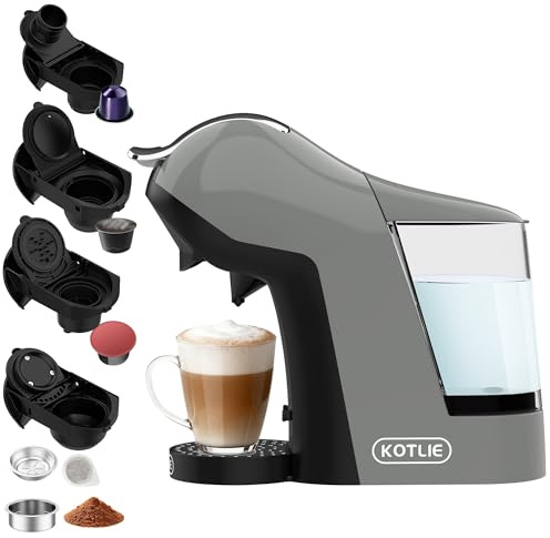 KOTLIE 308B Kapselkaffeemaschine, für NES/DG/MIO/Pulver & ESE(44mm),Grau | Kaffeevollautomat für Zuhause, Büro & Apartment, 3 Temperaturen, 7 Wassermengen,1L Wassertank, 1400 W, schwarz