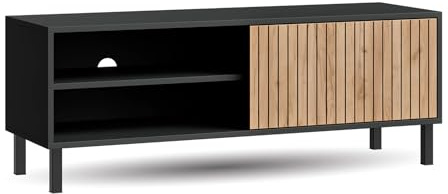 Planetmöbel Liora TV-Schrank, Fernsehtisch 120 cm lang | TV-Board stehend, Fernsehschrank für Wohnzimmer, TV Möbel 38 x 120 x 44,5 cm, Anthrazit Gold Eiche