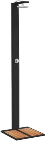 Tomostar Douche de Jardin, Douche de Piscine Extérieure Noir 50x55x224 cm résine tressée Bois Acacia