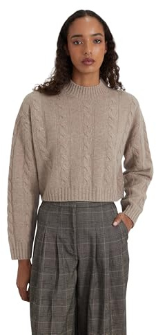 Style & Republic Damen Kaschmirblend Rundhalspullover aus 90% Merinowolle & 10% Kaschmir – Kurz Geschnittener Cable-Knit Pullover, Langarm, ideal für Büro, Outdoor & Winter