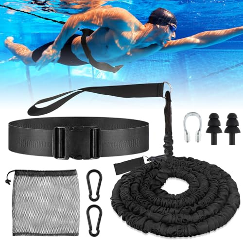 Kit Entrenamiento Natacion Profesional, FainFun 2.5~7.5M Arnés Nadar Piscinas Pequeñas, Paracaídas de Natación, Cinturon Natacion Adulto,para Entrenamiento de Resistencia Velocidad