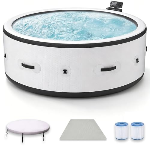 BANGBANGJI Spa Gonflable 206cm, Portable pour Jardin, pour 4-6 Personnes, Rond 206 x 71cm, Chauffage Rapide 104°F, 150 Jets à Bulles, pour Terrasse Jardin Extérieur