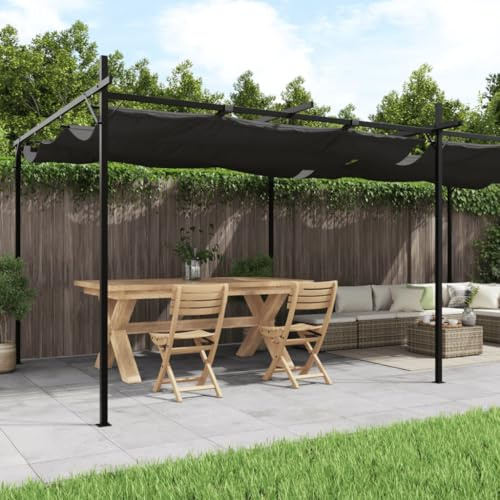 Runheo Pergola con tetto scorrevole, in acciaio verniciato a polvere, 589 x 292 x 230 cm, protezione UV, resistente alle intemperie, tenda da giardino, terrazza, gazebo per feste