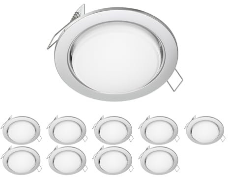 ledscom.de 10 Stück LED Einbaustrahler Zobe flach GX53 chrom matt rund 6,105W 560lm weiß 107mm Ø Lochkreis 90mm Ø