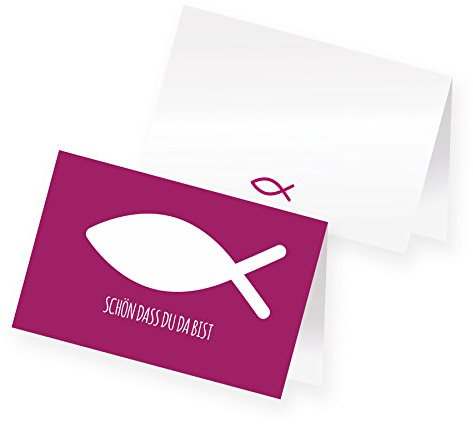 itenga 24 x Tischkarten Platzkarten Namensschild Fisch Kommunion Taufe Konfirmation (pink)