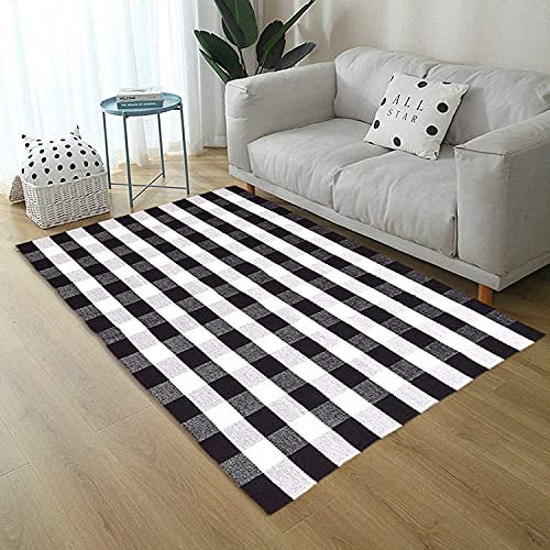 Levinis Tapis Noir et Blanc à Carreaux 67'' x 90'' Noir/Blanc