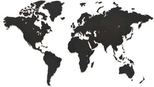MiMi Innovations Weltkarte Holz DIY Schwarz | 180 x 108 cm Wanddeko aus FSC-zertifiziertem HDF | 48 Pins & 25 Inseln zur Personalisierung | Weltkarte zum Pinnen Geschenkidee (Schwarz)