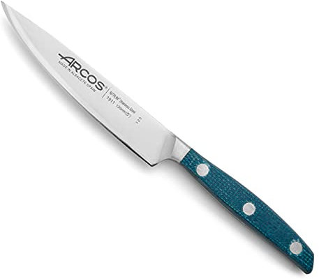 Arcos Serie Brooklyn - Gemüsemesser - Klinge aus Nitrum geschmiedetem Edelstahl 130 mm - HandGriff Micarta Farbe Blau (Seiden klinge)