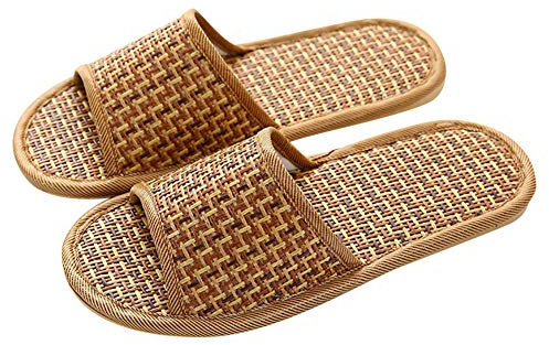 Delleu Unisexe Maison Flax Bambou Pailles De Glisse Bout Ouvert Pantoufles Flip Flop Slip on Bath Spa Été Sandale Chaussures Légères