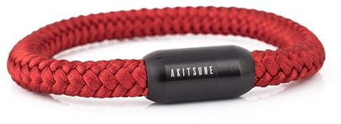 Akitsune Portus Segeltau Armband | Magnetischer Kapselverschluss Armschmuck Damen Anker Herren Maritim - Mattschwarz - Weinrot 22cm