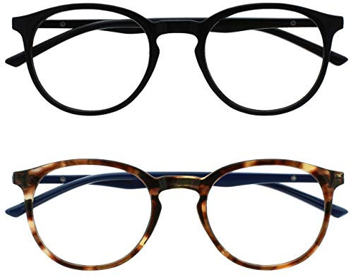 OPULIZE Met Lesebrille 2er Pack Schlank Runder Rahmen Federscharniere Kratzfest Schwarz Braun Herren Damen RR60-12 +2.50