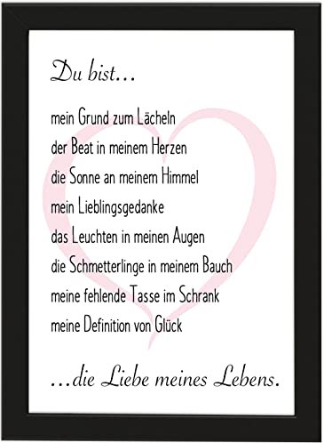PICSonPAPER Poster DIN A4 Du bis die Liebe meines Lebens, gerahmt mit schwarzem Bilderrahmen, Valentinstagsgeschenk für Sie und Ihn (unpersonalisiert)