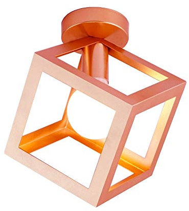 iDEGU Plafonnier Luminaire Moderne Lustre Forme Cage Lampe de Plafon Vintage Abat-jour de Style Géométrique en Métal E27 Éclairage pour Chambre Salon Restaurant, Forme de Cube,16CM, Or rose