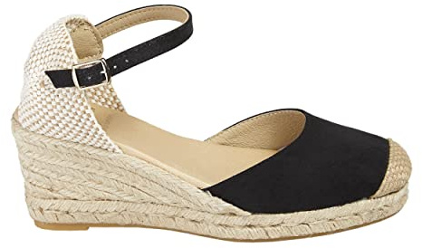 Dam kilar espadriller med 7 cm klack | hantverkssandaler, svart, 39 EU
